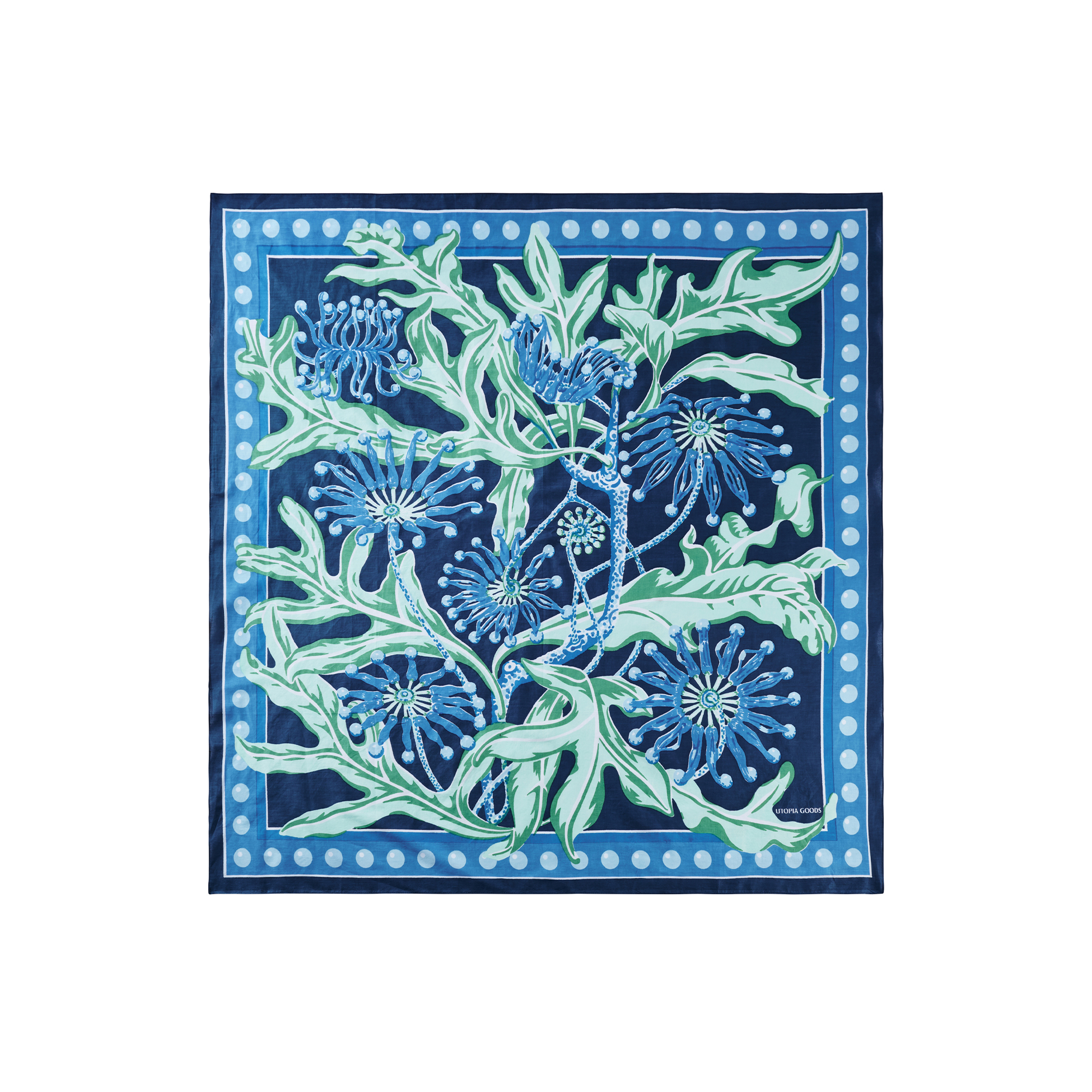 Large Firewheel Blue Cotton Scarf