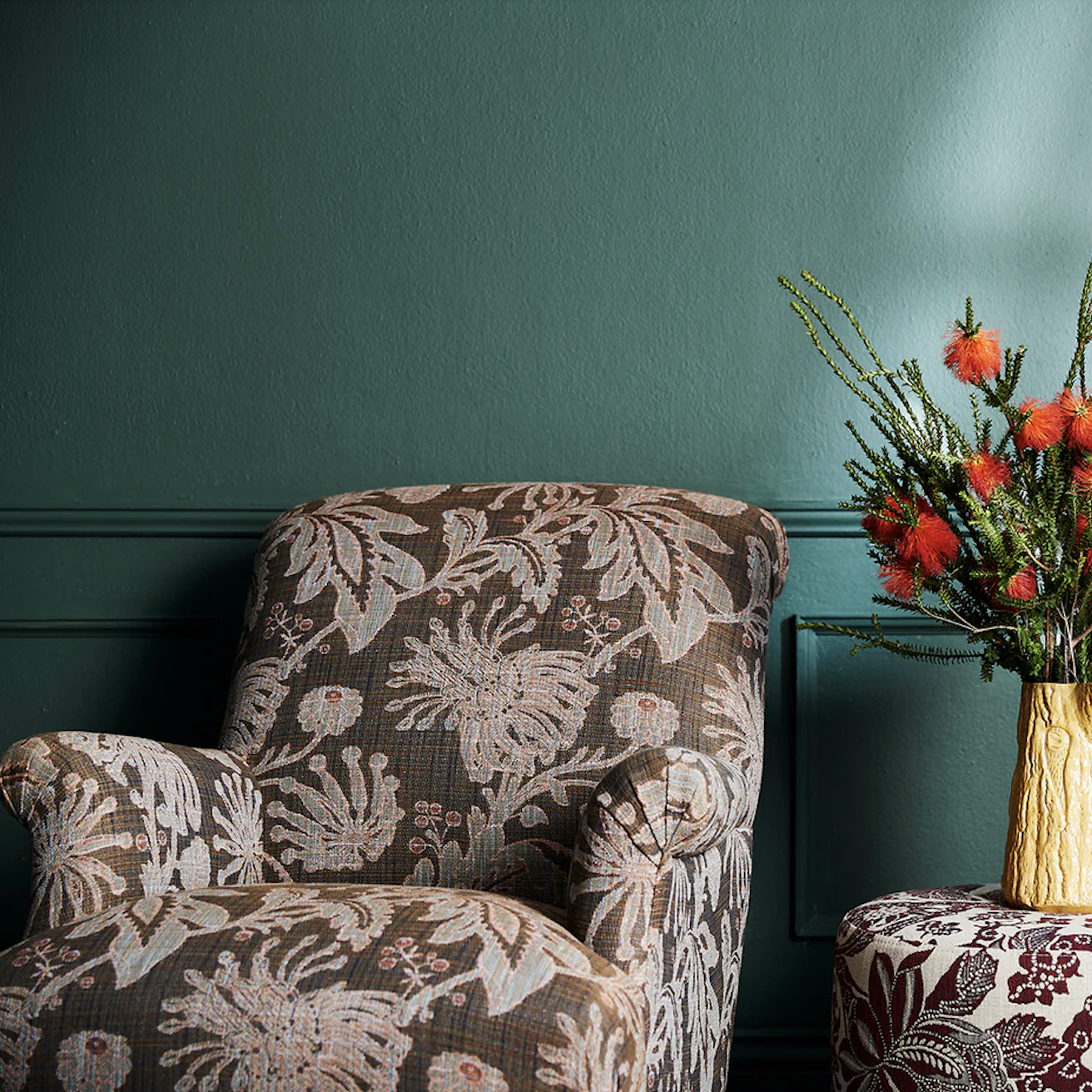 French Parlour Chair - Firewheel Rust Performance Fabric