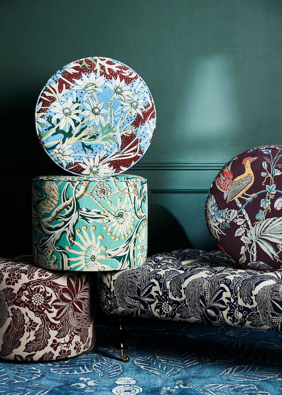 Small Round Ottoman - Waratah Ruby Performance Fabric