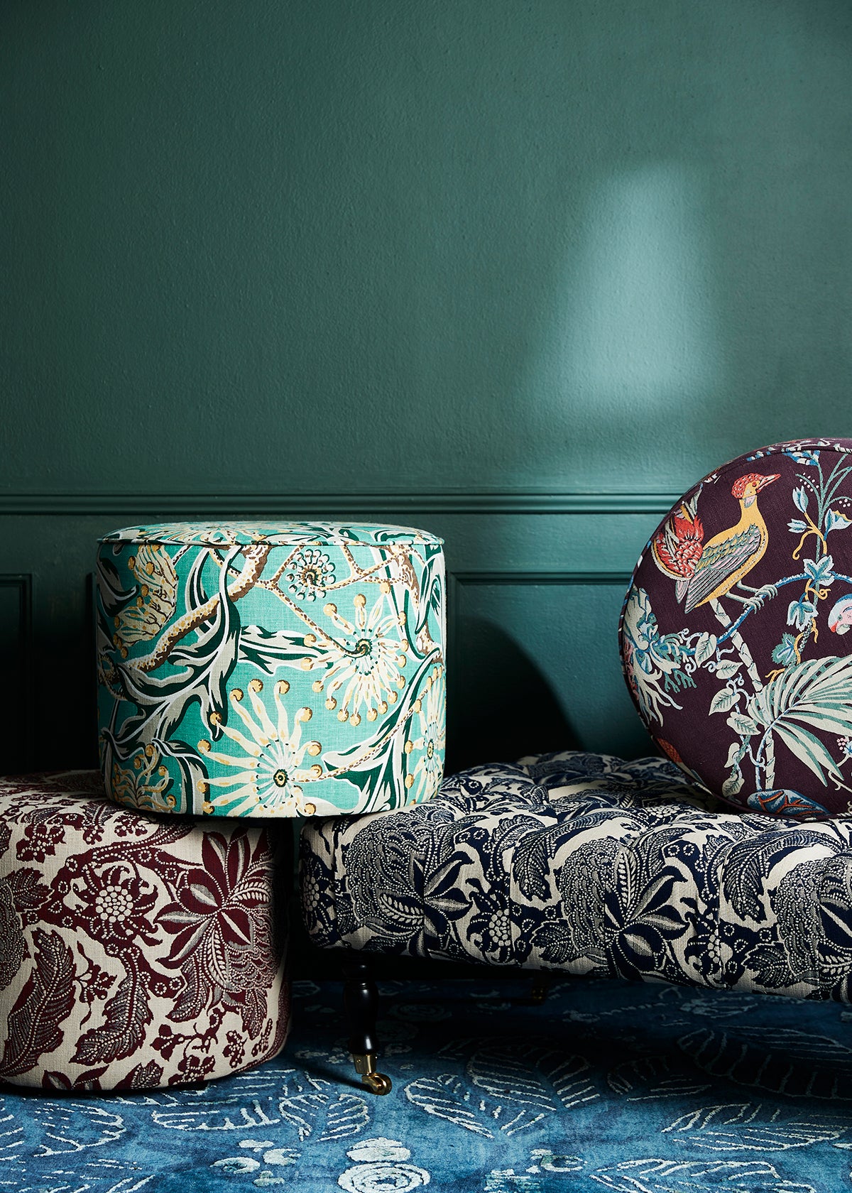 Small Round Ottoman - Firewheel Garden Linen