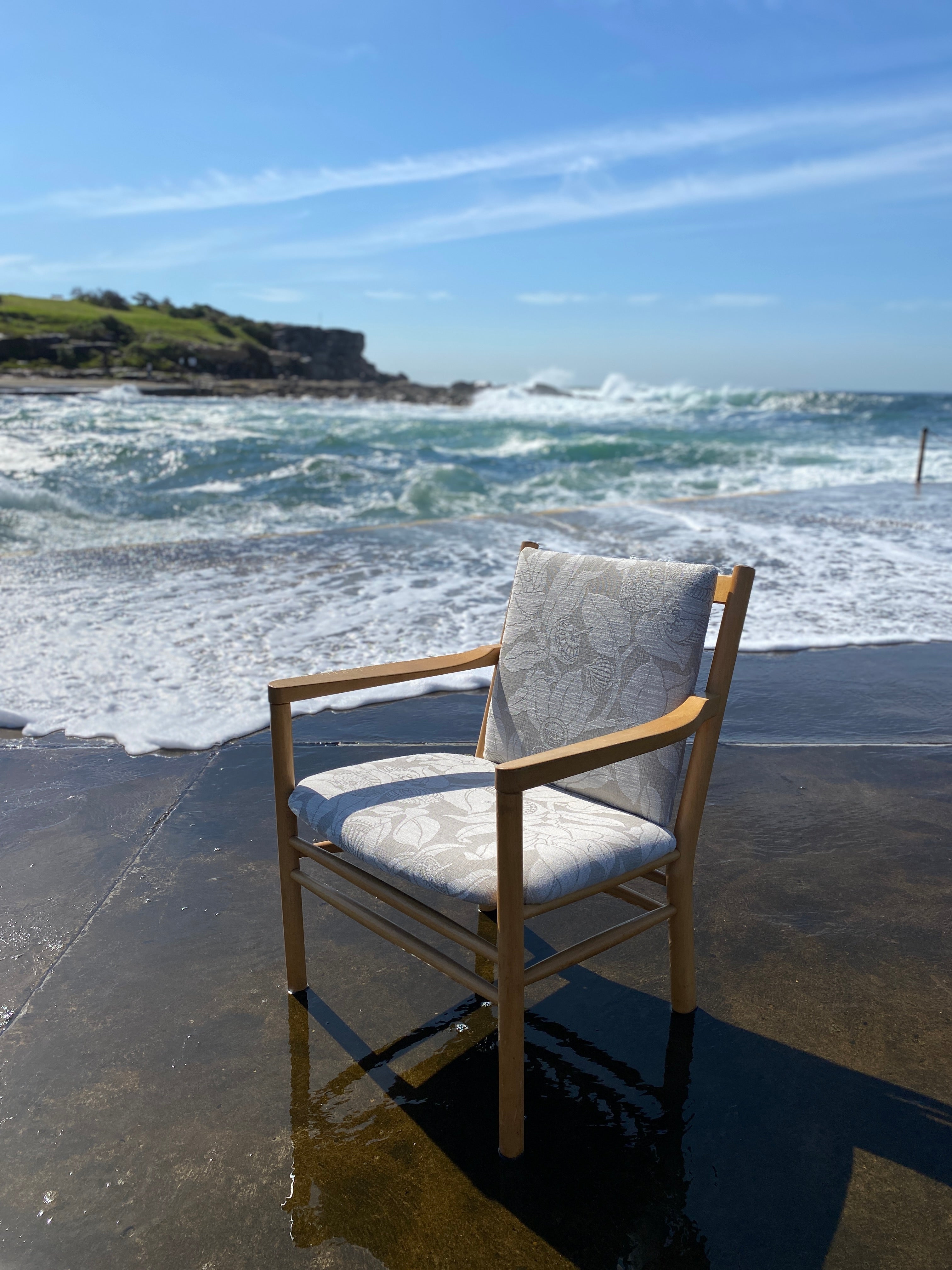 Danish Oak Mottlecah Sandstone Armchair