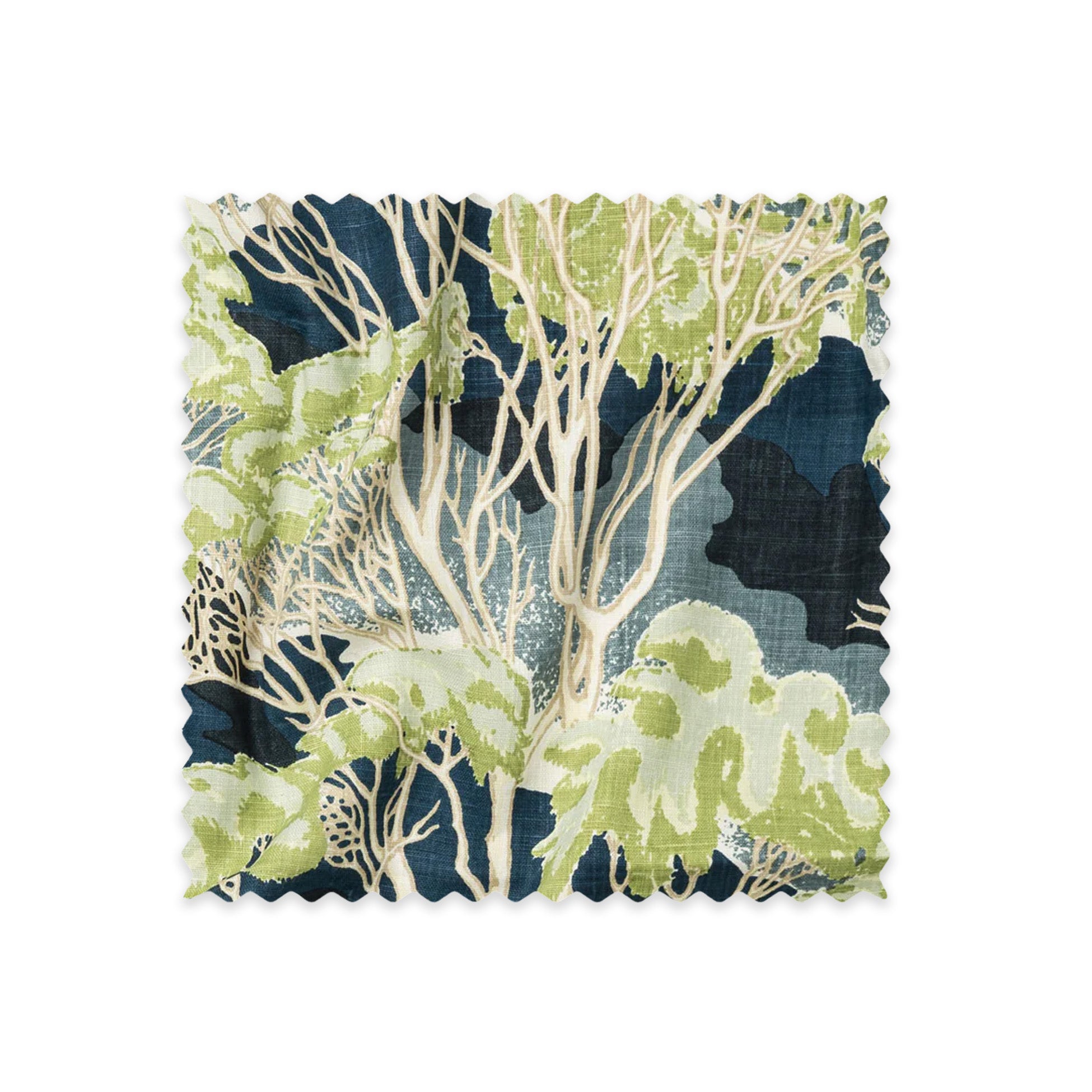 Trees Blue Linen Linen Swatch