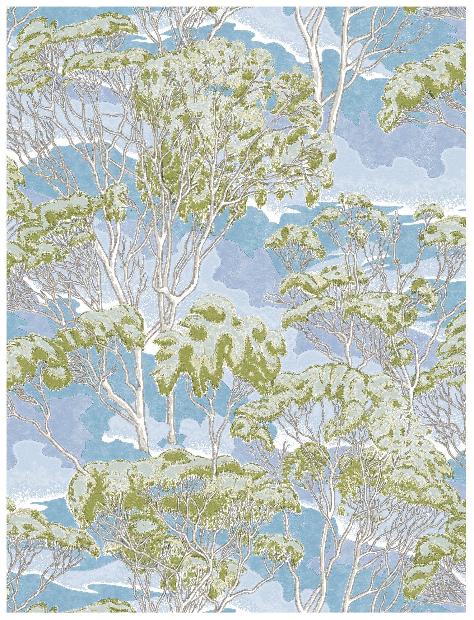 Trees Blue Wallpaper Swatch/Memo