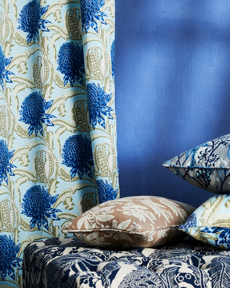 State of Waratah Blue Furnishing Linen