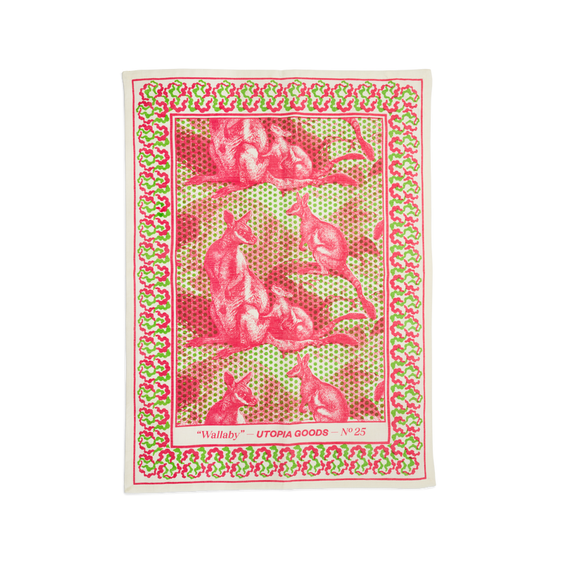 Wallaby Pink & Green Teatowel No. 25