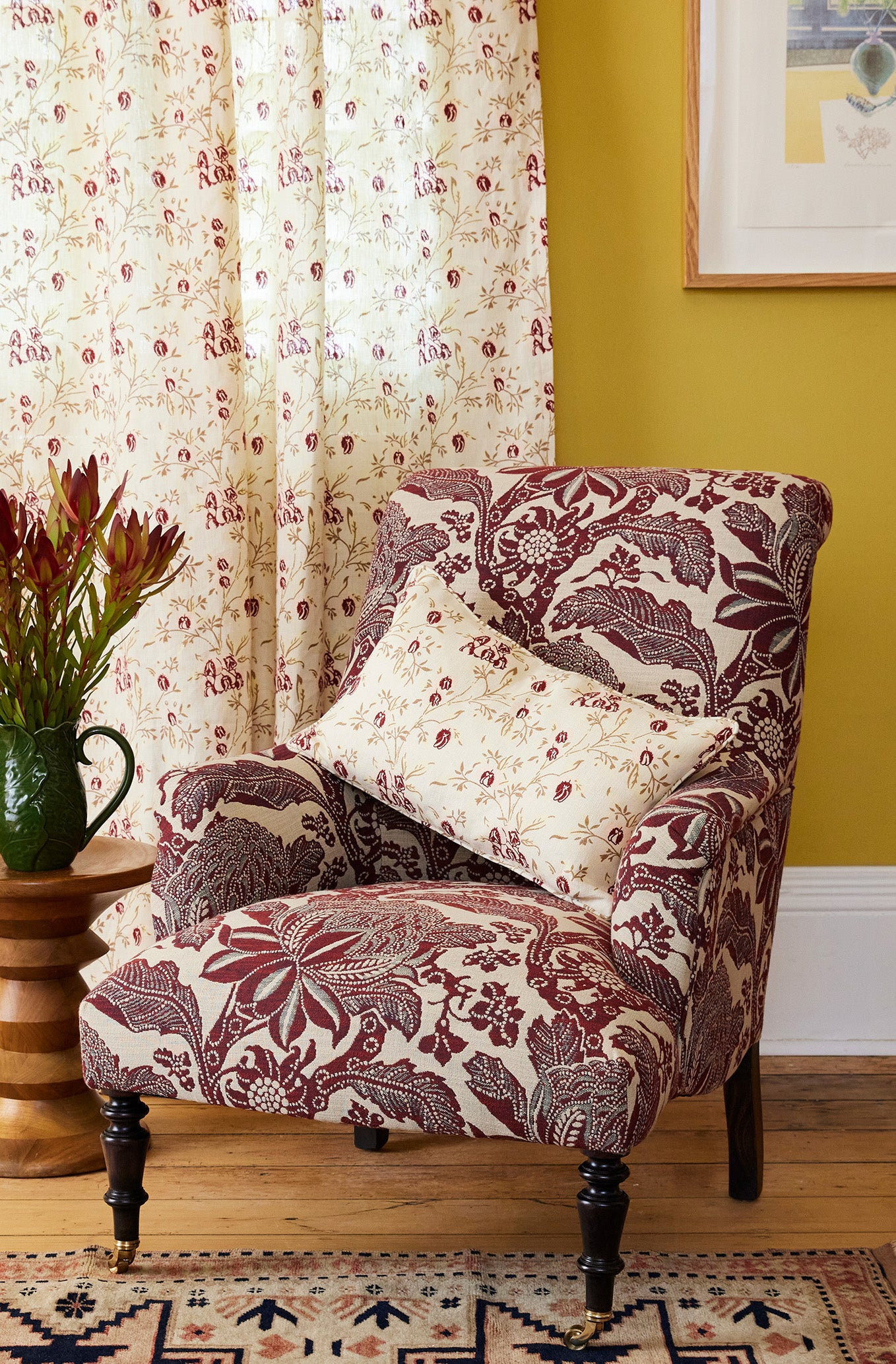 French Parlour Chair - Waratah Ruby Performance Fabric