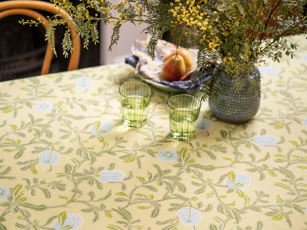 Silver Banksia Green Tablecloth