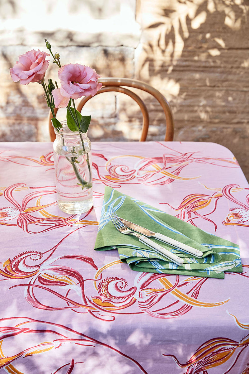 Native Orchid Pink Cotton Linen Tablecloth
